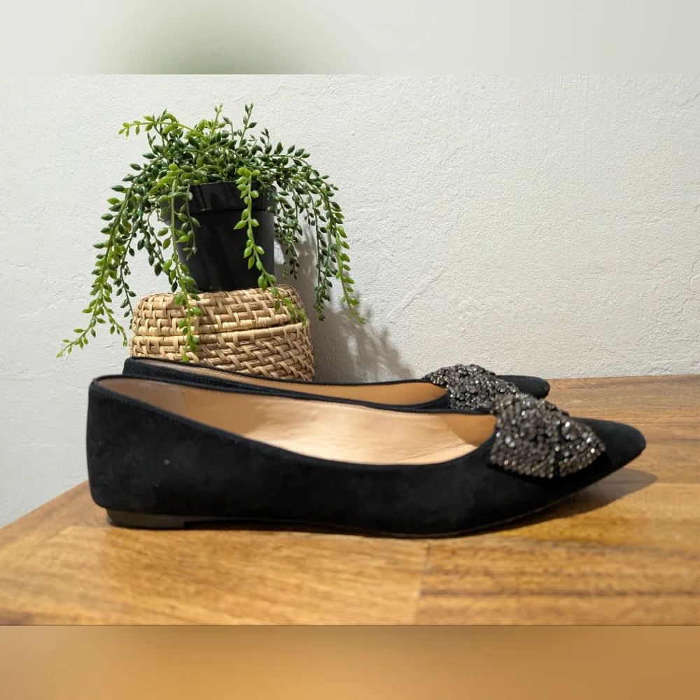 Tory Burch Esme Black Suede Rhinestones Flat‎ Shoes-sz9.5 ~Stylish